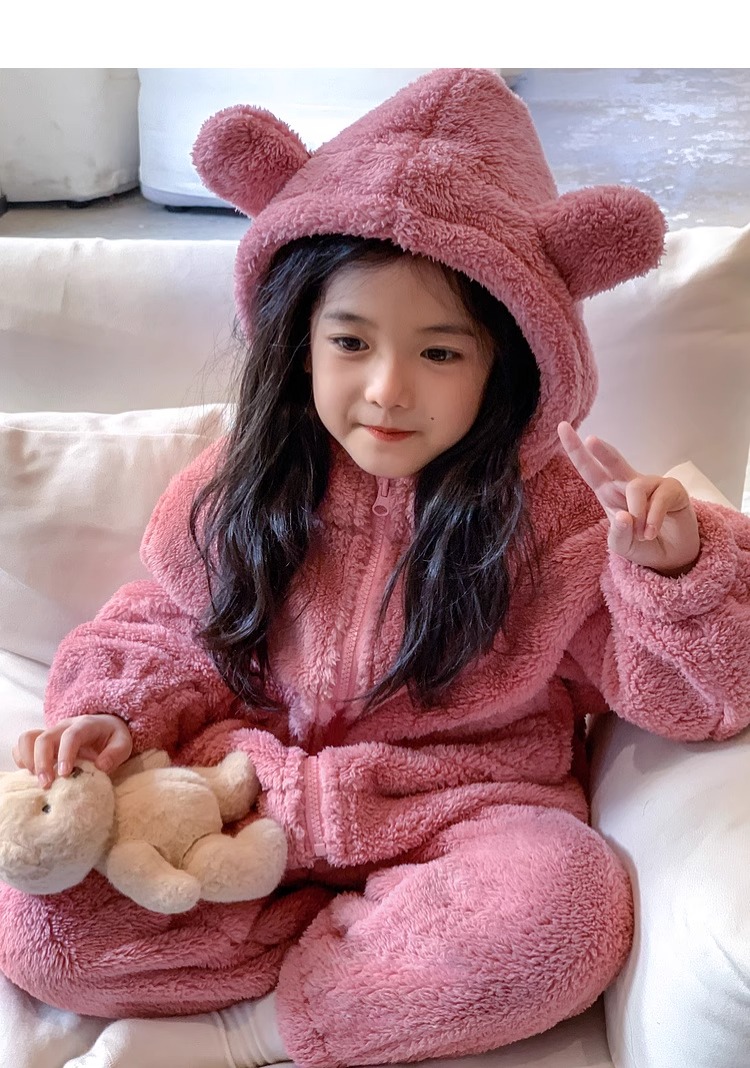 女童家居服秋冬装新款儿童加绒保暖睡衣法兰绒童装女童秋衣裤套装