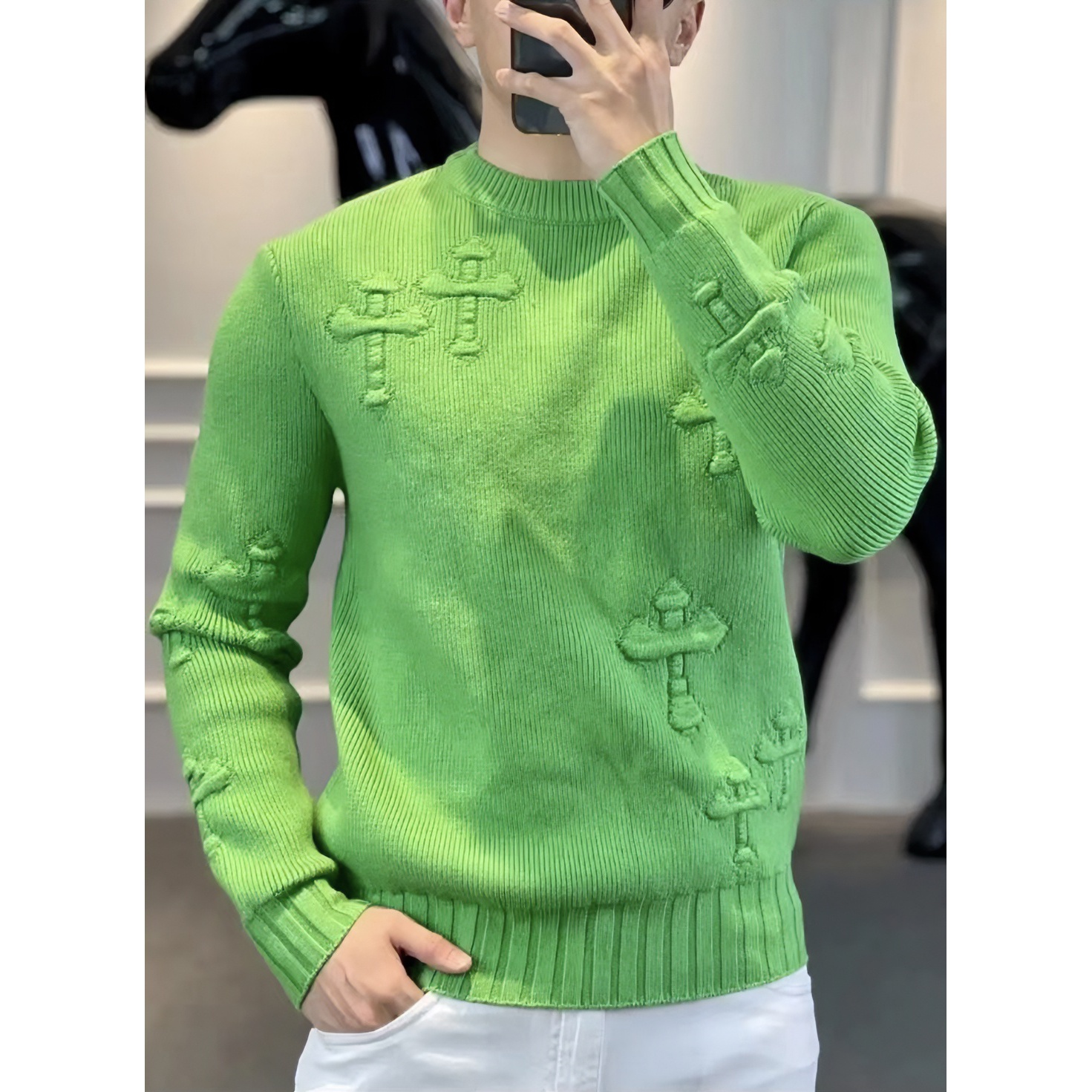 2023年秋冬新款粗针针织衫厚款帅气打底衫时尚百搭轻奢长袖男士