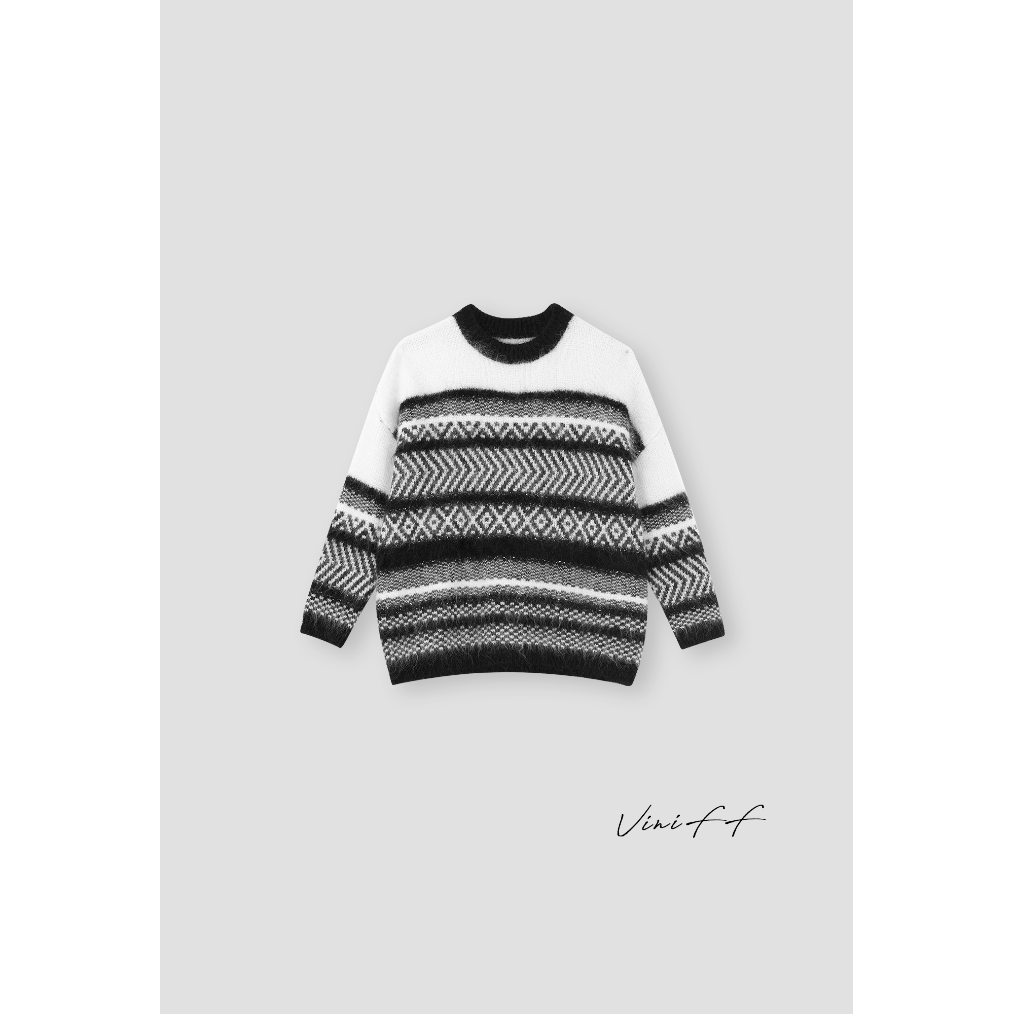 ViniFF薇妮｜「费尔岛黑」静奢感复古与时装碰撞珠片毛衣CA4DM175