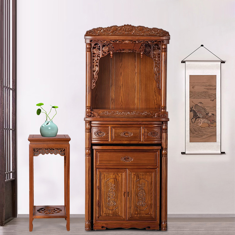 信义达实木新中式套柜带背光家用雕花立柜客厅小型轻奢玄关财神柜