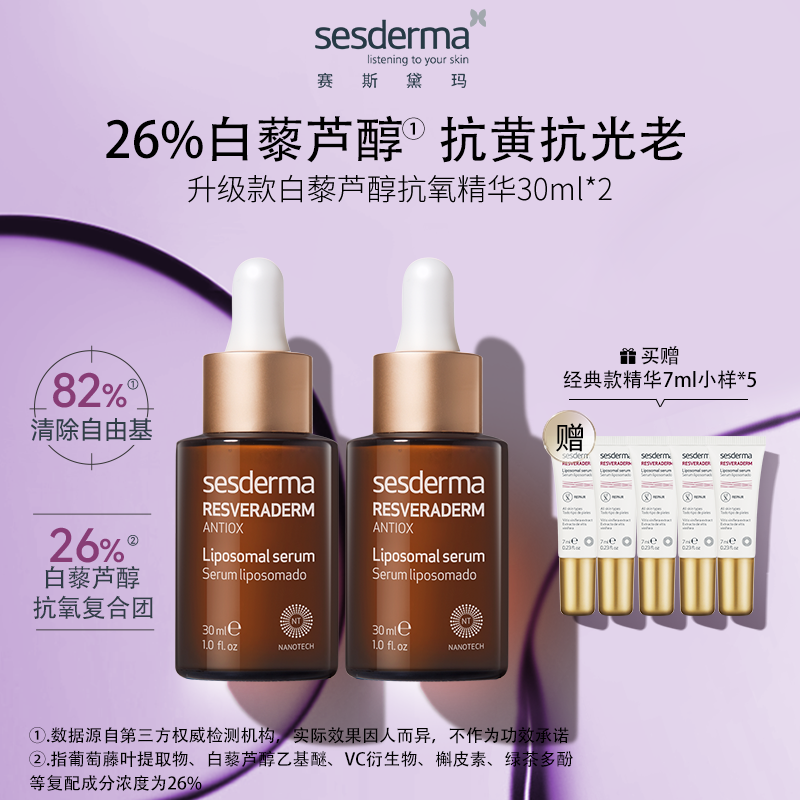 Sesderma西班牙白藜芦醇精华30ml*2抗氧化熬夜改善暗沉补水保湿