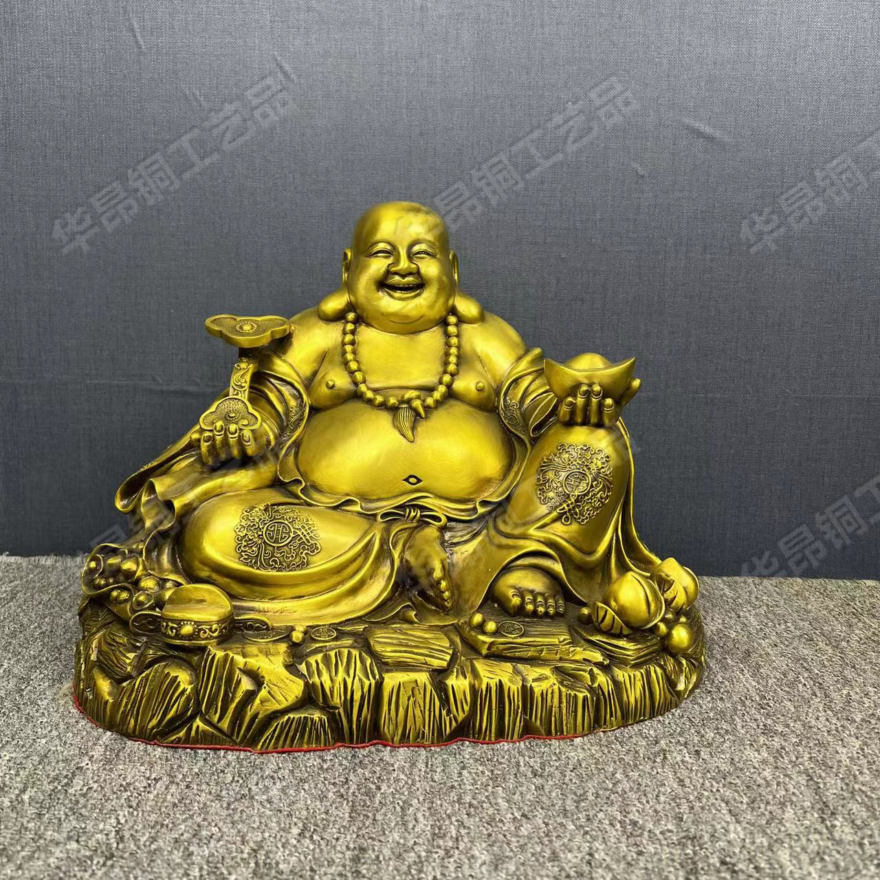 华昂工艺品  纯黄铜大肚弥勒佛   家用装饰品  办公室店铺摆件