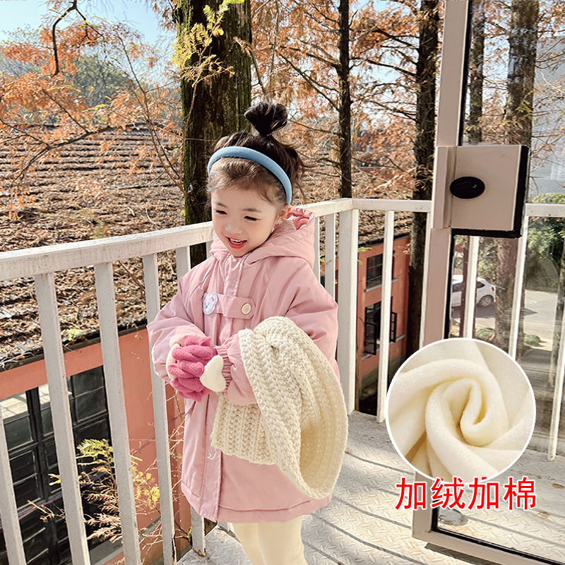 儿童连帽加棉加绒棉服女童冬装新款韩系可爱宝宝保暖中小童外套