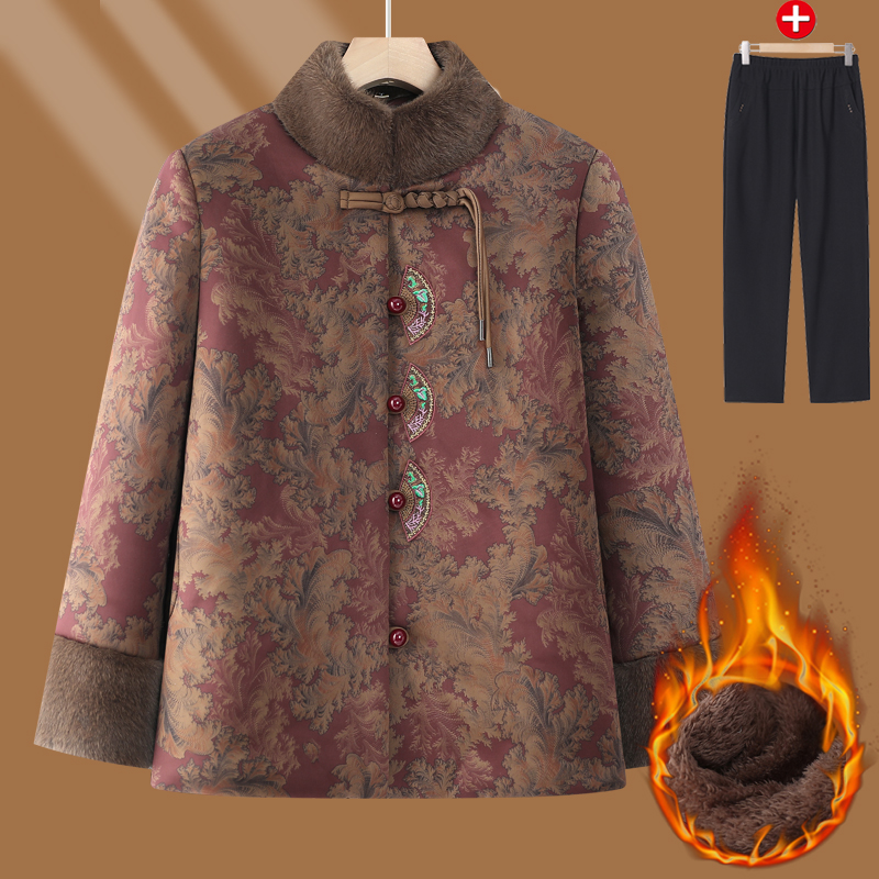 奶奶棉袄加绒加厚中老年人冬装妈妈新中式国风老太太棉服外套冬季