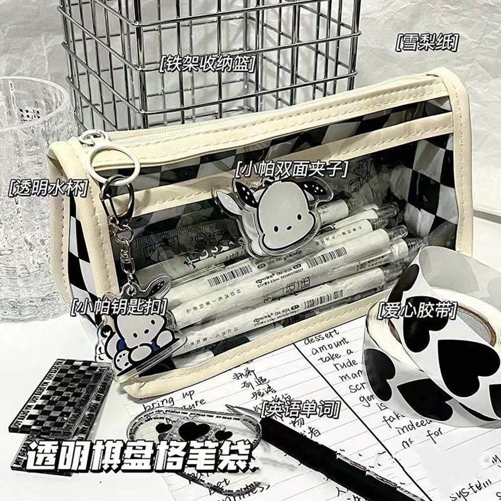 包笔袋ins日系简约大容量多层高颜值吧唧diy收纳袋半透明铅笔袋痛