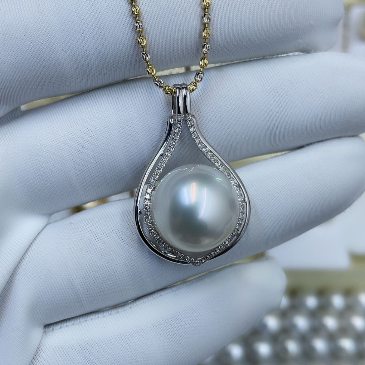 【闪购商品】海水珍珠吊坠(不含链)18K金镶嵌用****2砖石澳白