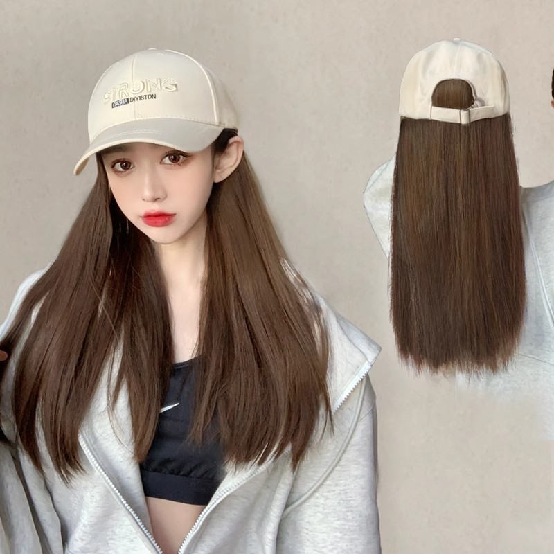 假发女鸭舌帽子假发一体女时尚长直发百搭仿真发全头套式帽子假发
