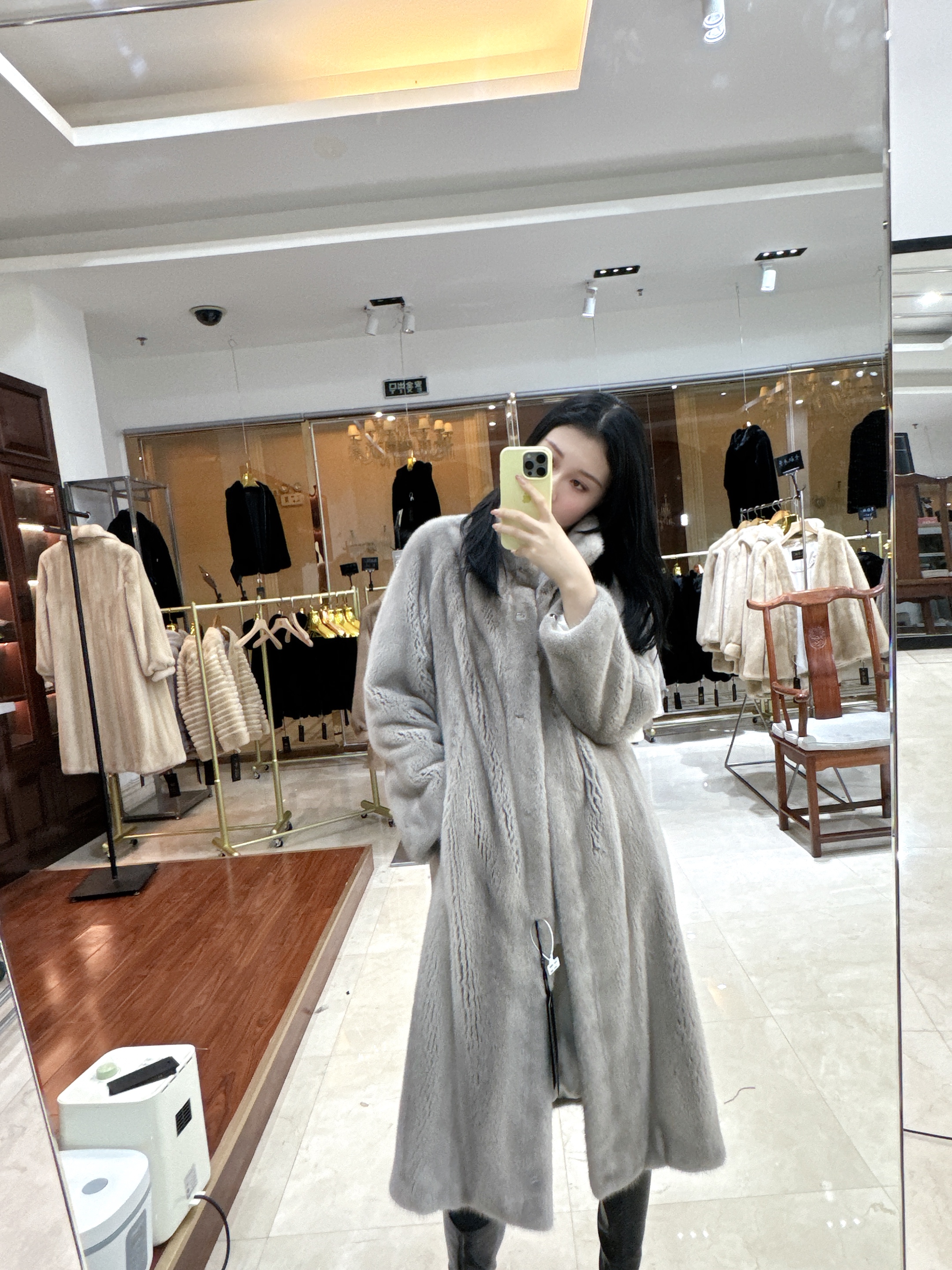 110cm紫金短二母貂全抽刀长款立领貂皮大衣女外套真貂