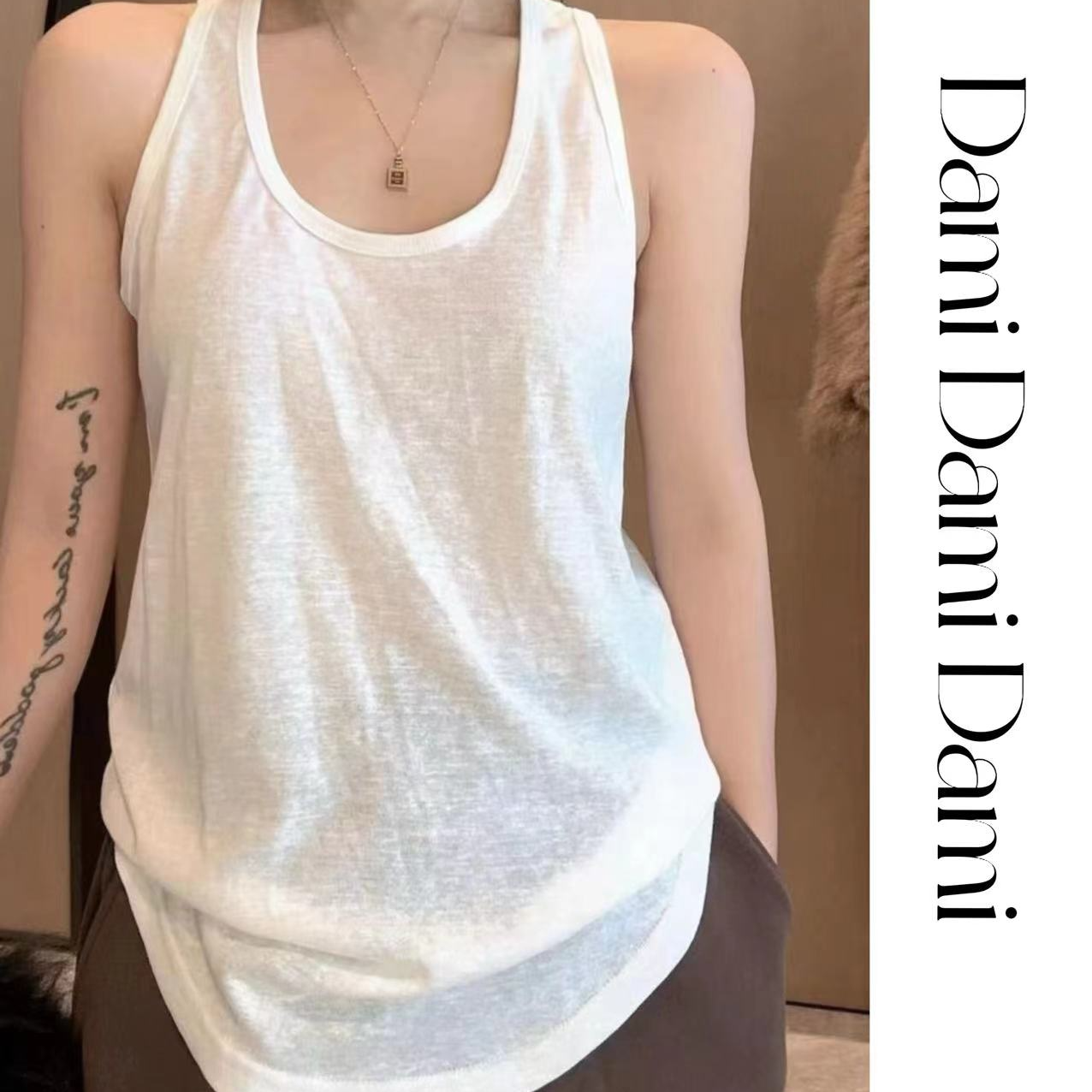 Dami【都市】女背心打底运动白色夏季外穿简约纯色无袖夏季百搭休闲