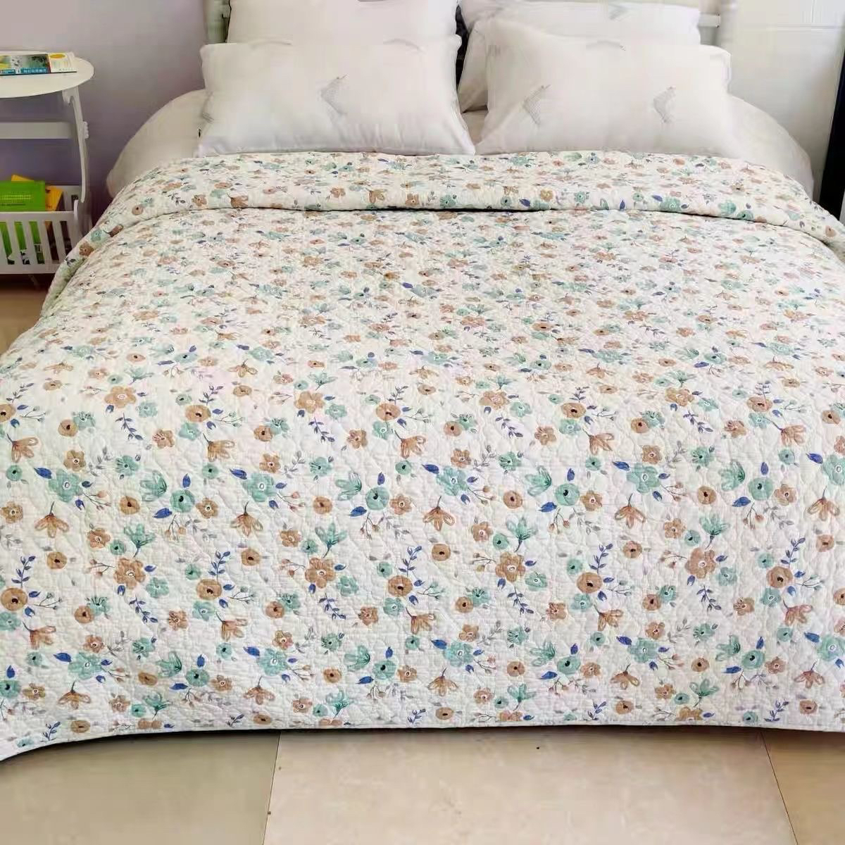 双面纯棉绗缝床盖夹棉床单多功能空调被