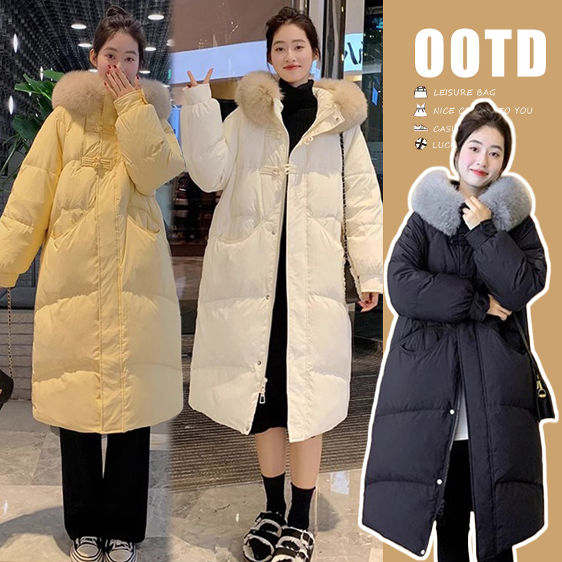 孕妇装冬季毛领连帽中长款加厚棉服宽松大码保暖外套韩版时尚秋冬