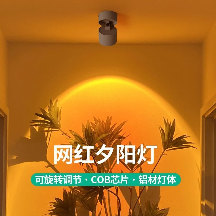 创意明装射灯日落氛围夕阳灯客厅背景彩色日落灯氛围壁画落日灯