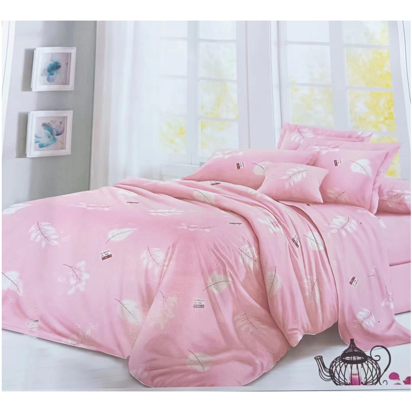 床上用品三件套透气印花柔软柔软粉色
