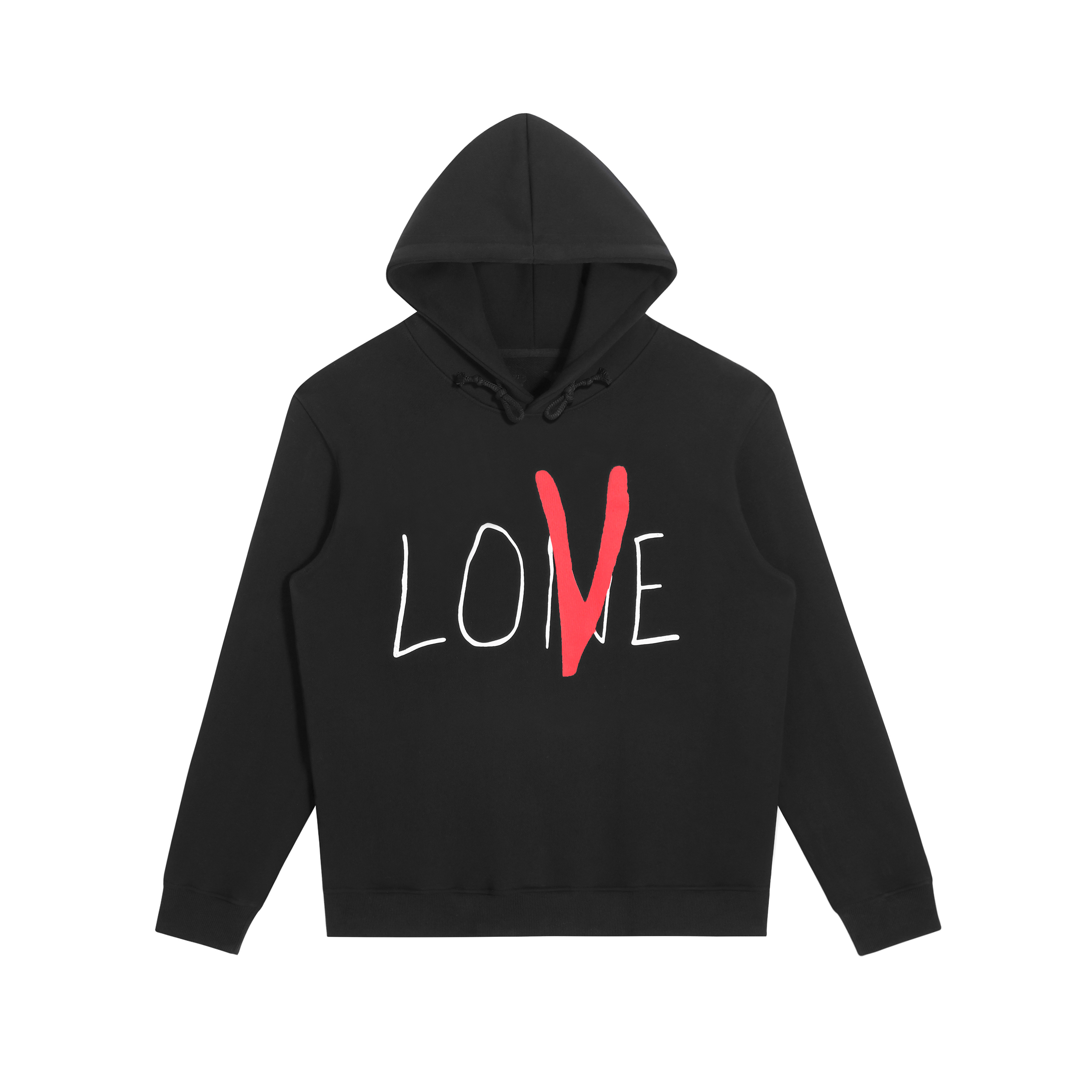 VLONE秋季带帽运动情侣卫衣经典love长袖宽松印花时尚上衣黑色