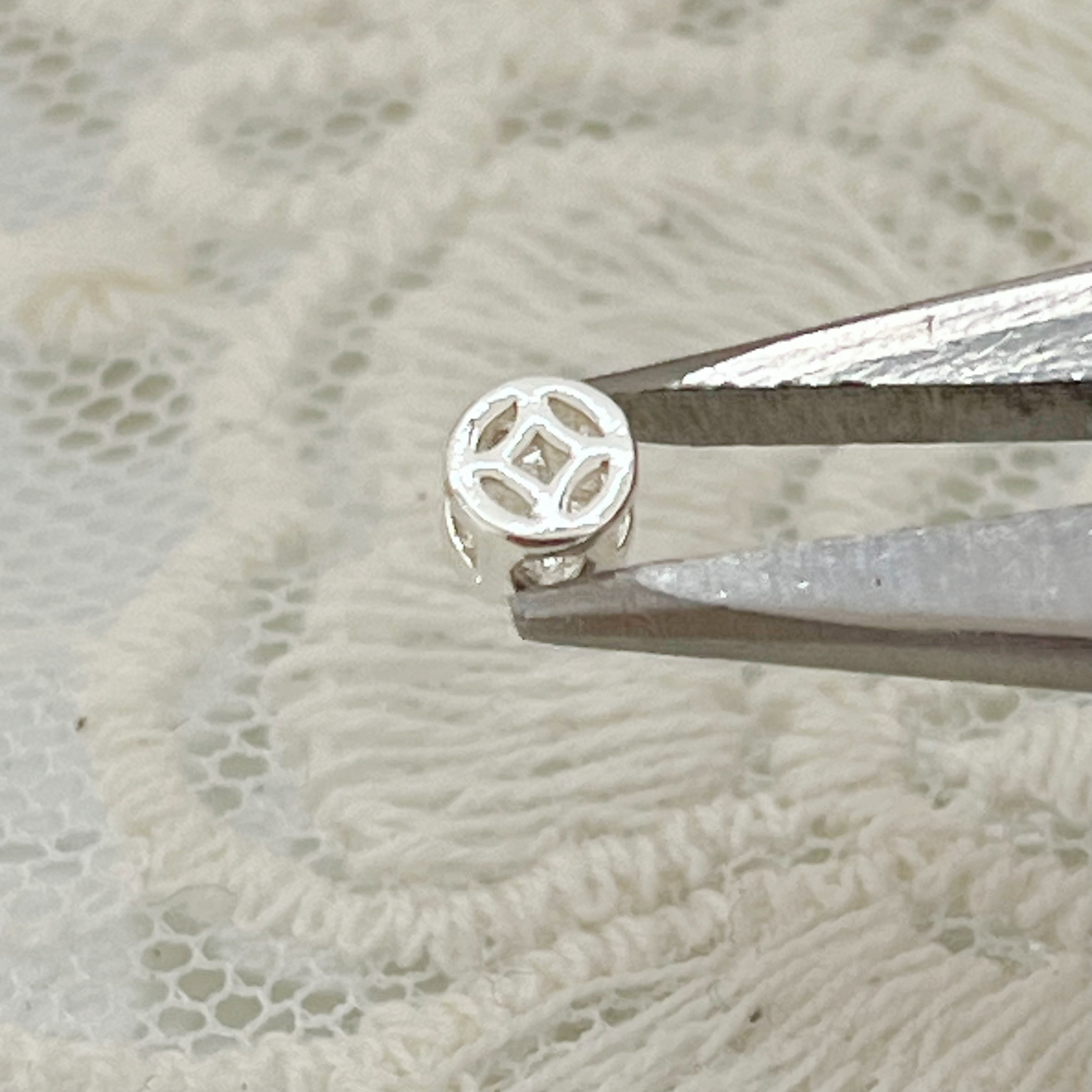 左夕M4427【10个银底卡4镂空钱币隔珠】高保色铜镀银DIY手链配件