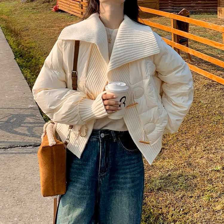 牛角扣短款拼接棉衣