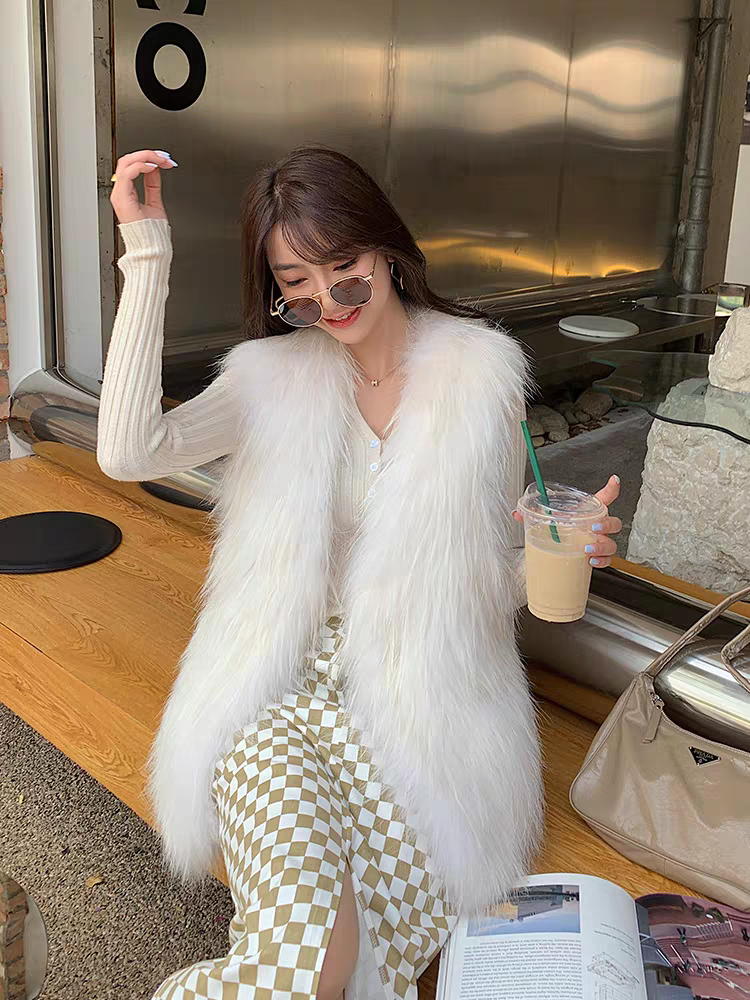 歆洁：自留款加密白貉双面编织毛毛马甲女中长款 年轻款背心无内衬