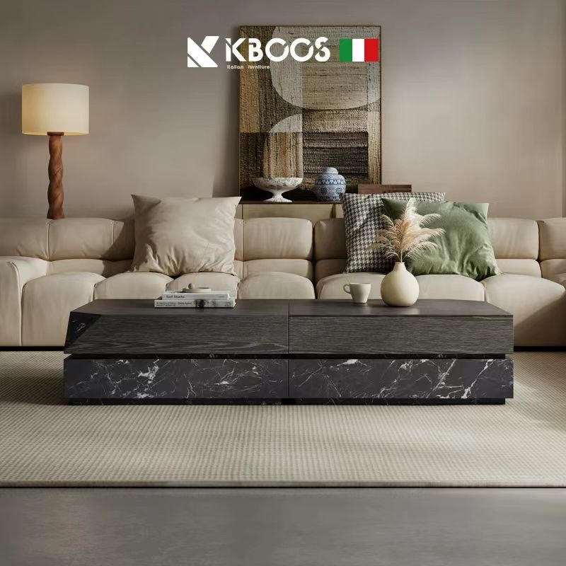 意式极简茶几设计师客厅家用侘寂风木纹高级感小户型新款方形茶台