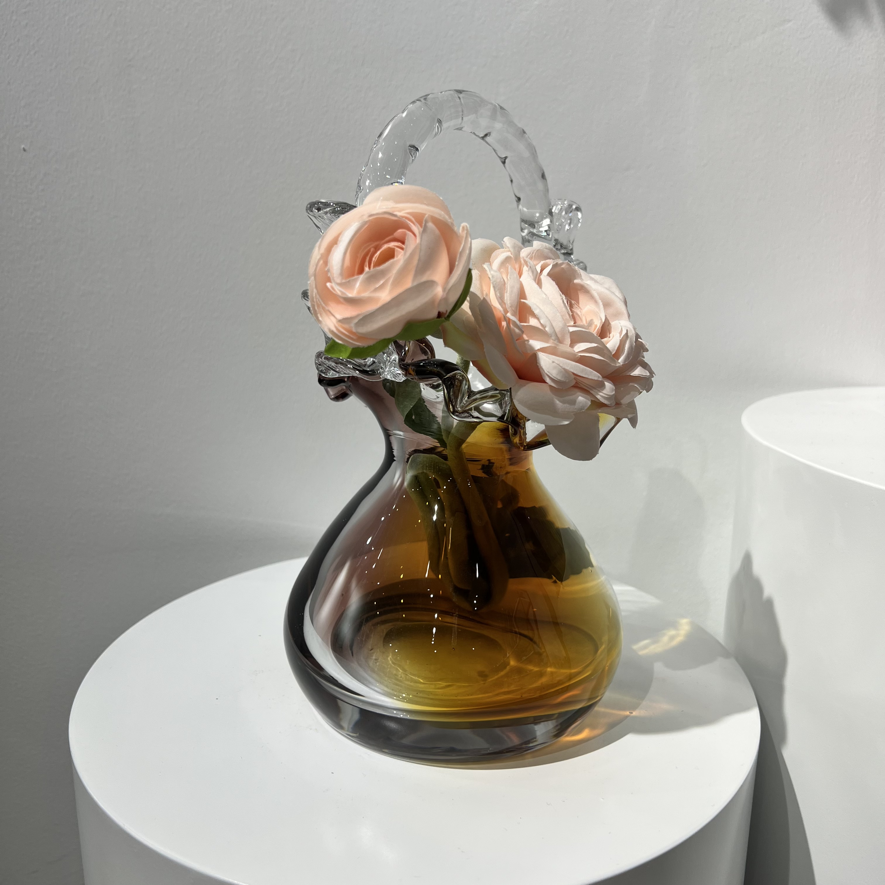 创意纯手工制作玻璃工艺品小提篮摆件高档（不包括所有配饰摆件）