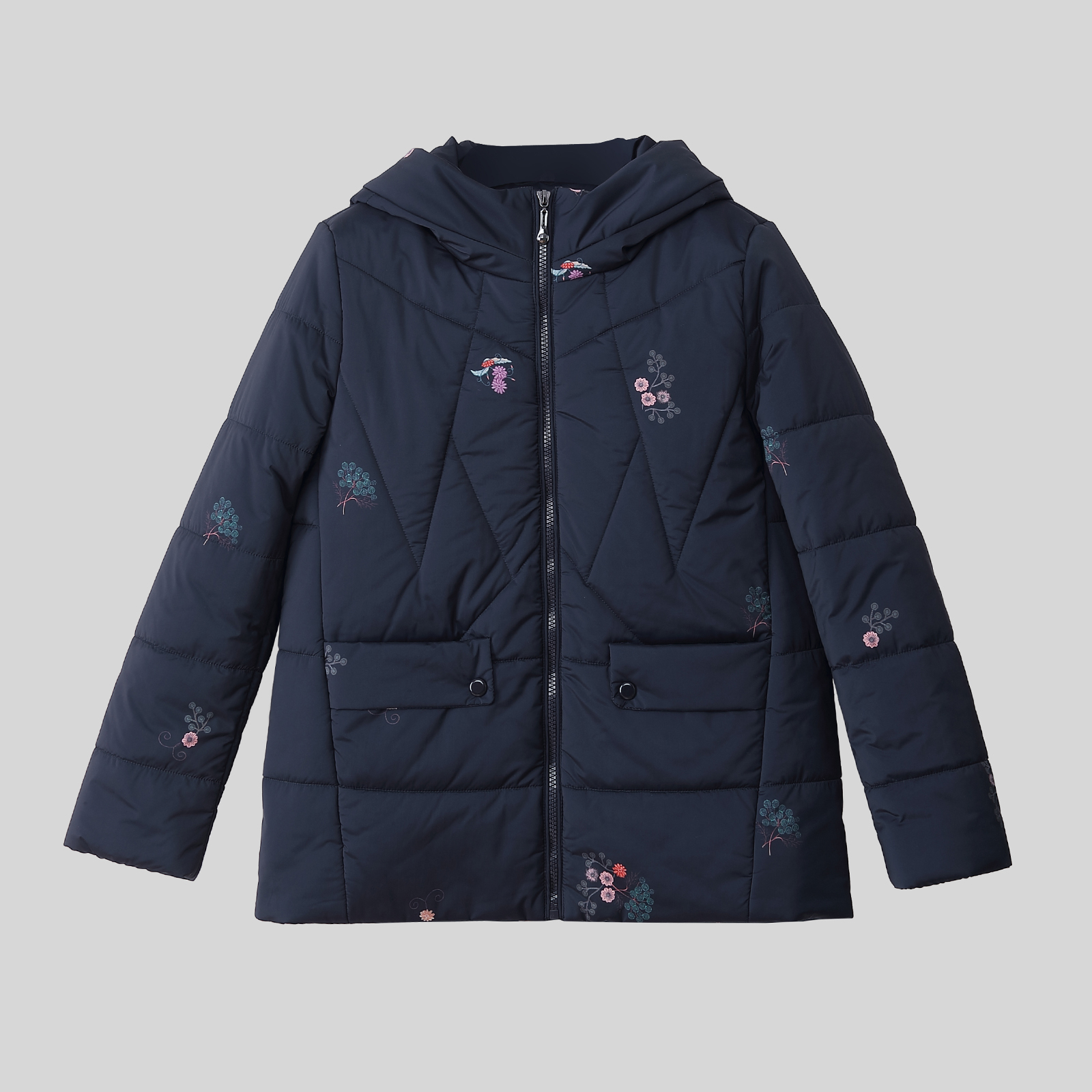 高档连帽印花加厚保暖棉服时尚妈妈装冬季小棉袄中老年女棉衣休闲