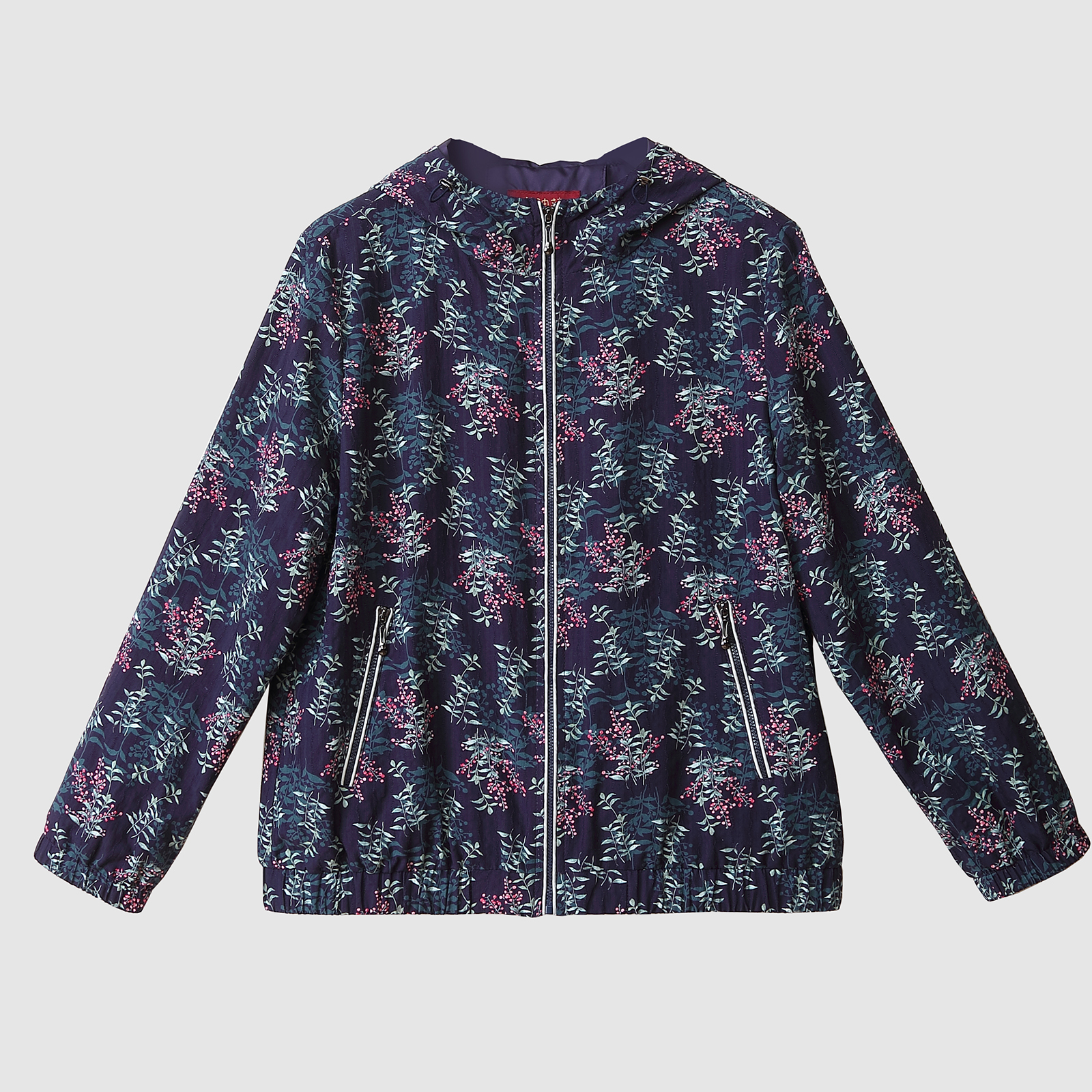 胖妈妈装秋季小碎花棉外套连帽薄款中年夹克上衣休闲中老年人长袖