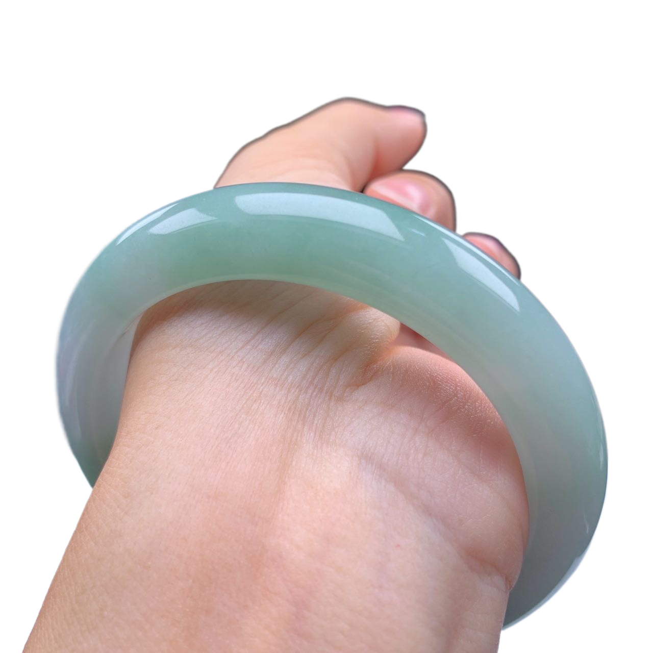 缅甸天然翡翠A货58圈口细糯冰种起胶满绿厚装正圈手镯女款001528