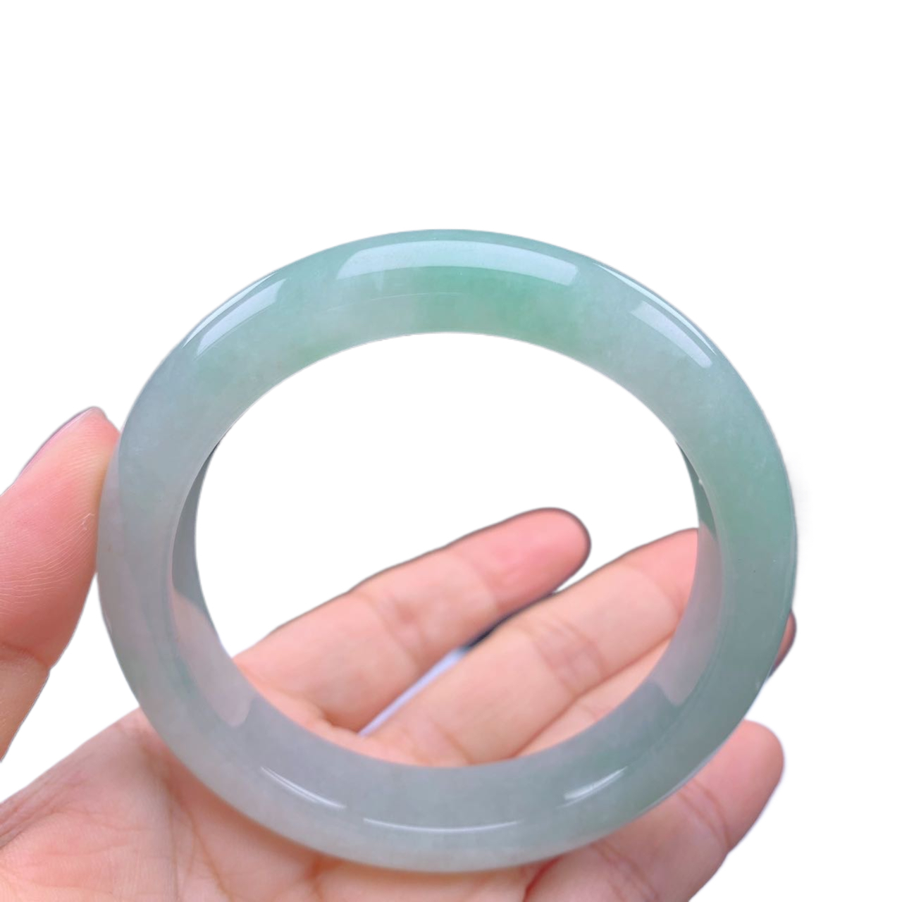 缅甸天然翡翠A货55圈口冰种果绿冰晴水厚装正圈手镯女款001598