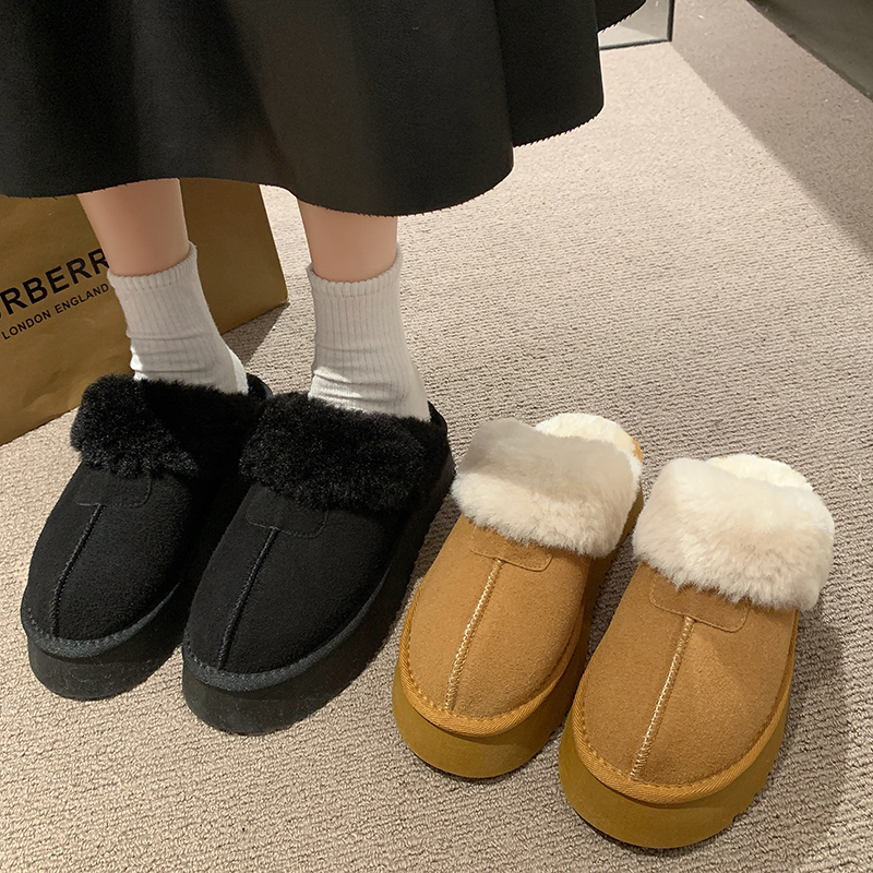 毛毛厚底拖鞋女2023冬季新款舒适百搭外增高包头拖加厚加绒雪地靴