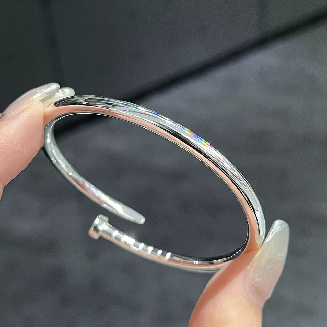 足银手镯 999钉子手镯女实心开口光面手环时尚高级感百搭素圈手饰