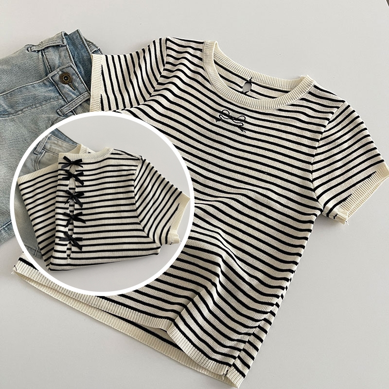 （一号链接）小个子洋气百搭短袖针织上衣女