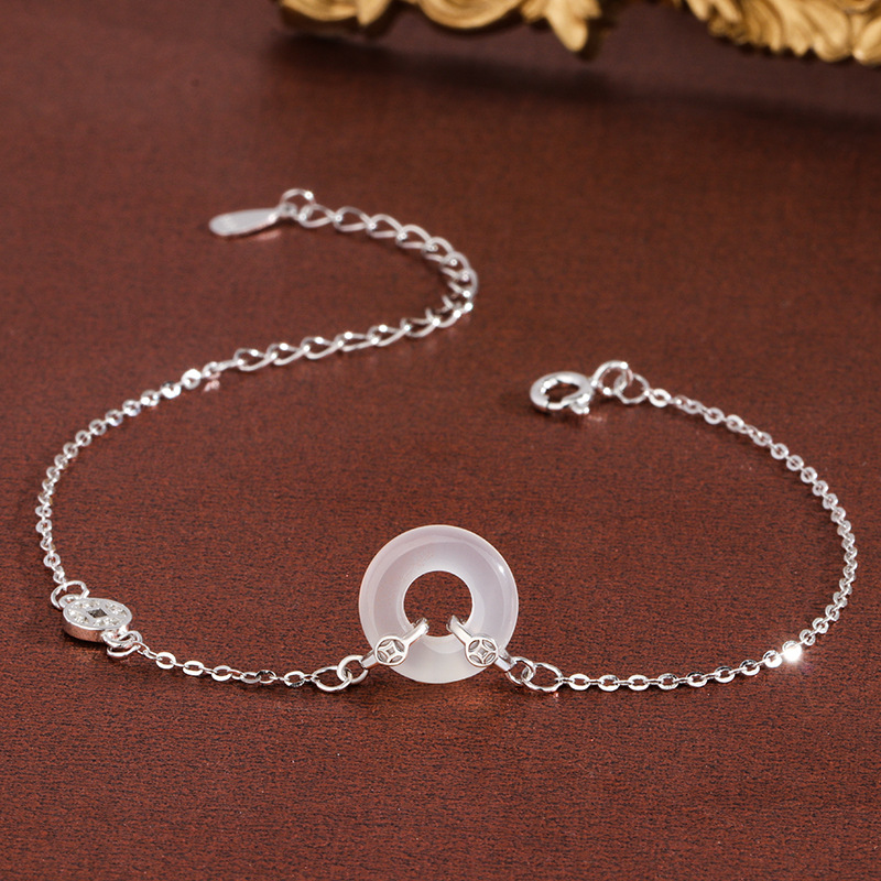 925银手链 纯银铜钱平安扣手链女新中式轻奢风小众精致气质百搭