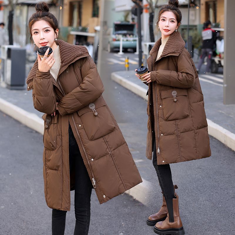 雅鹿新款保暖中长款羽绒服女冬2023新款加厚高级感拼接领高端品牌