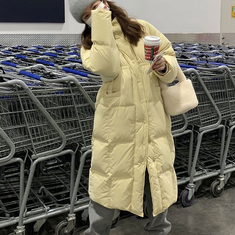 雅鹿新款羽绒服女中长款过膝韩版宽松2023年新款白鸭绒立白色时尚