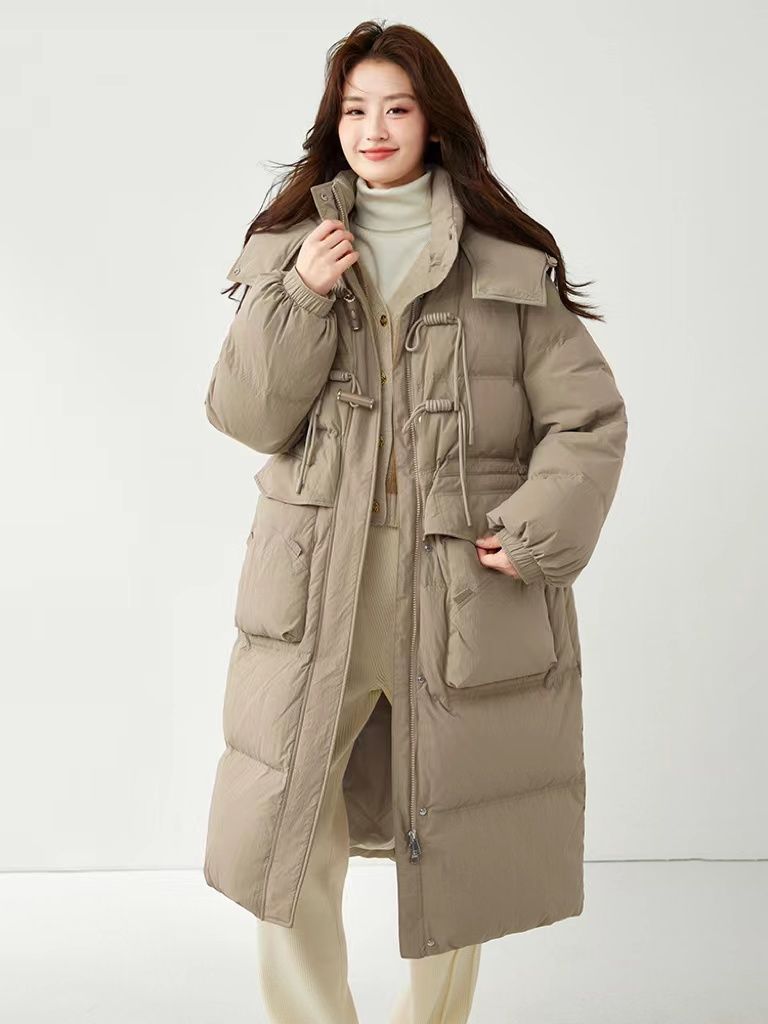 雅鹿新款韩都衣舍旗下AMH羽绒服女收腰中长款过膝2023年时尚休闲