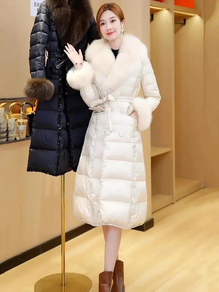 雅鹿新款高级感白鸭绒羽绒服女中长款修身显瘦高档2023冬季新款休