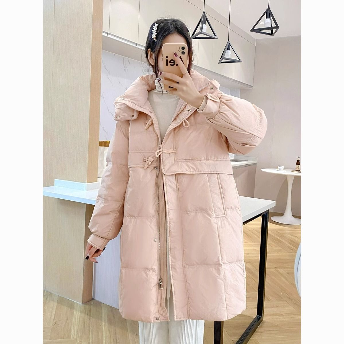 雅鹿新款羽绒服女2023新款冬季中长款宽松连帽学生白鸭绒时尚休闲