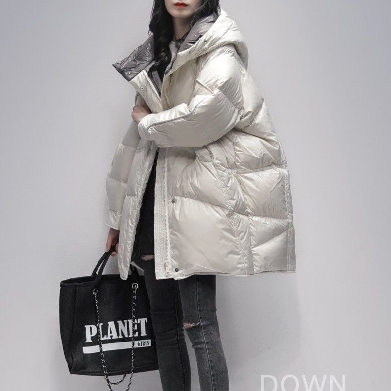 雅鹿新款羽绒服女中长款2023年新款冬装韩版宽松连帽小个大码显瘦
