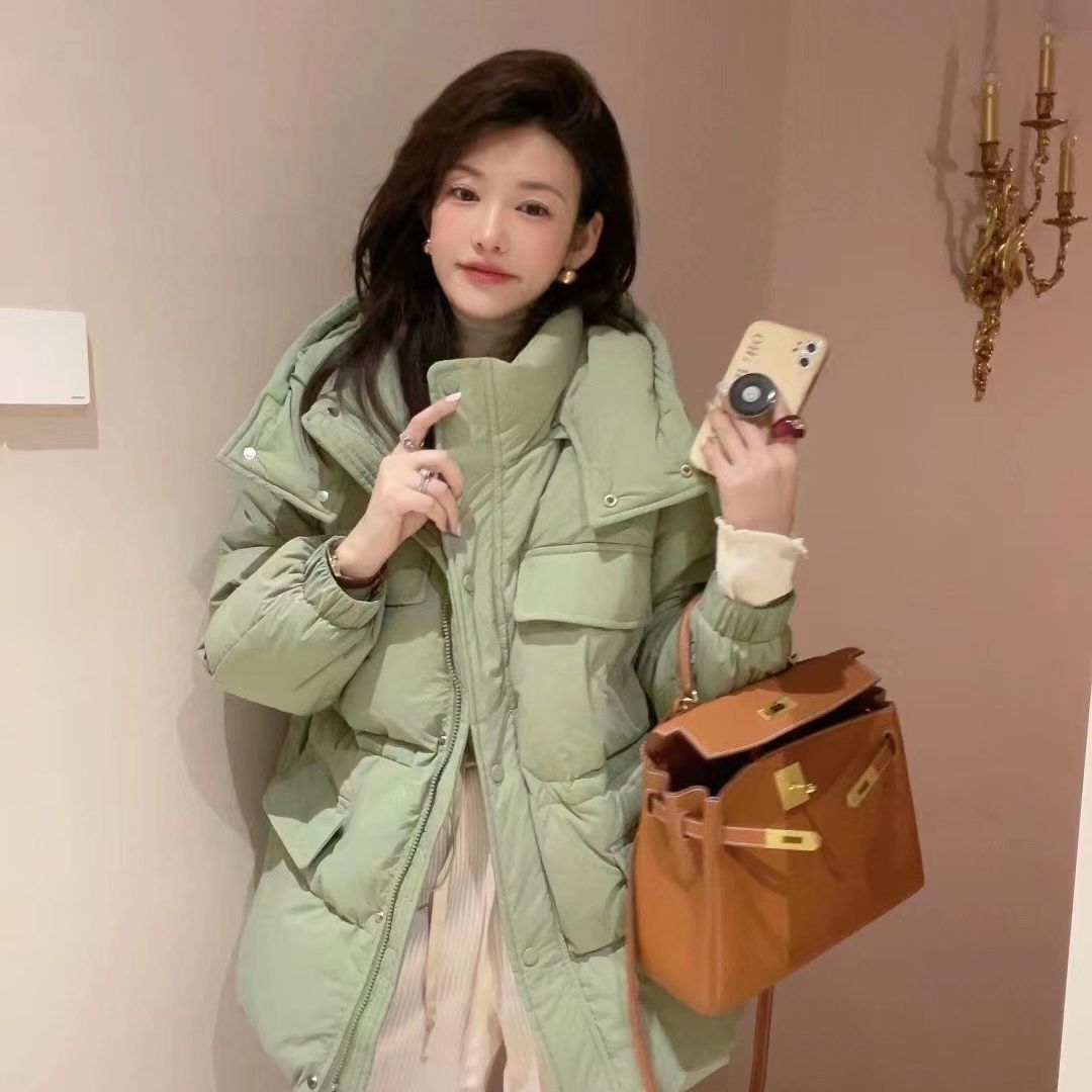 雅鹿新款连帽可拆卸羽绒服女2023冬季新款加厚保暖中长款收腰外套