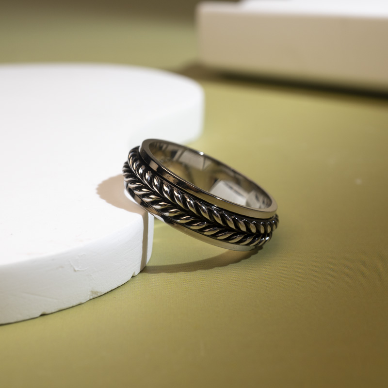 喜三福/xisanfu 铂金PT950麦穗戒指电黑工艺时尚潮流男女通带A