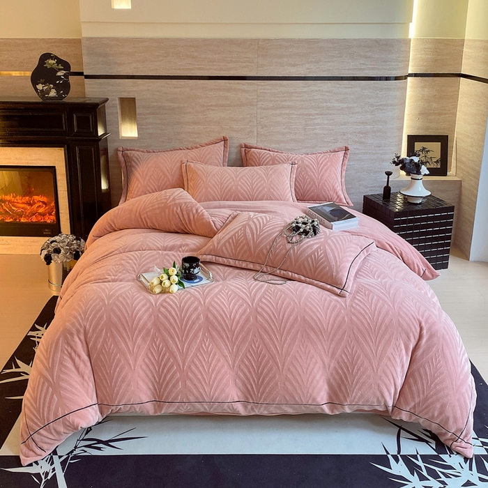 欣欣向荣-高克重加绒加厚刺绣牛奶绒四件套加厚保暖秋冬四件套MX