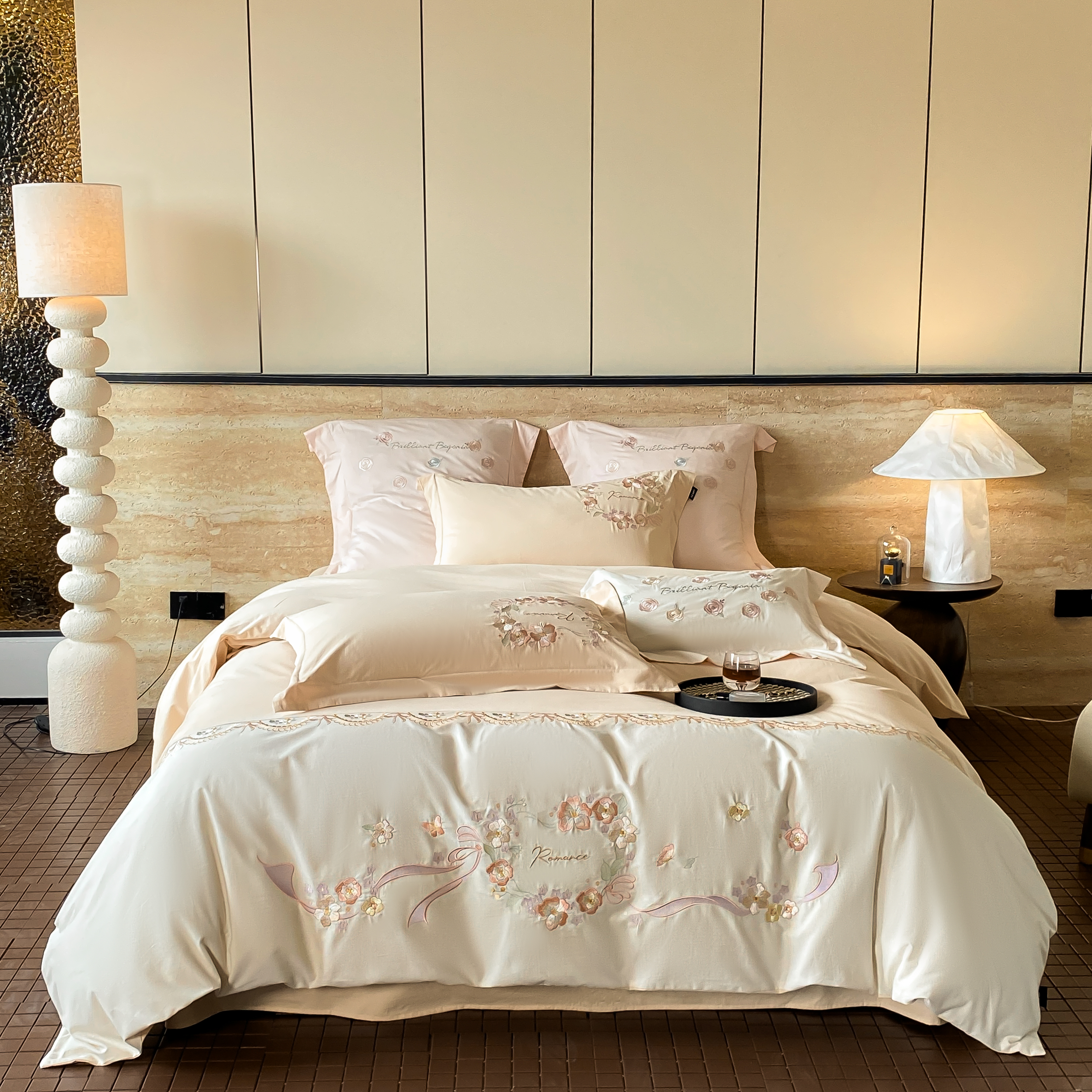 （艾菲尔-杏）全棉加厚澳棉磨毛刺绣四件套床上用品kz