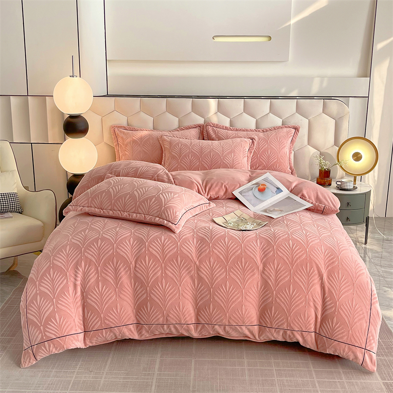 叶叶情怀-高克重加绒加厚刺绣牛奶绒四件套加厚保暖秋冬四件套