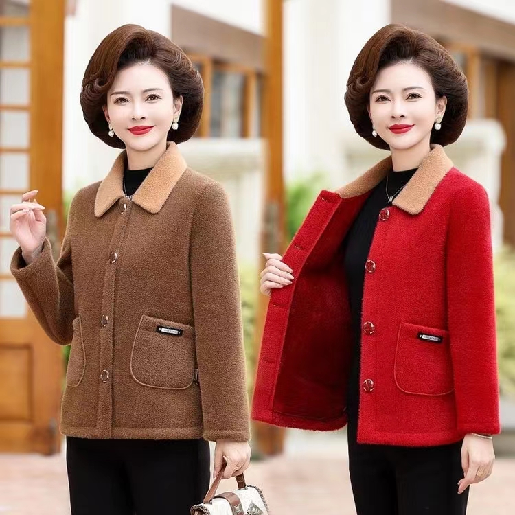 中老年秋冬款加绒加厚外套中老年女装洋气休闲冬装上衣