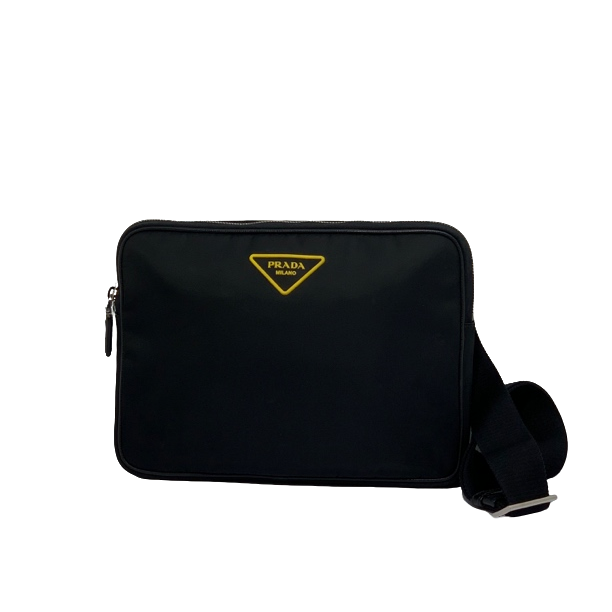 99新 Prada/普拉达 黑色尼龙斜挎包/1370号男士蓝色时尚长款休闲