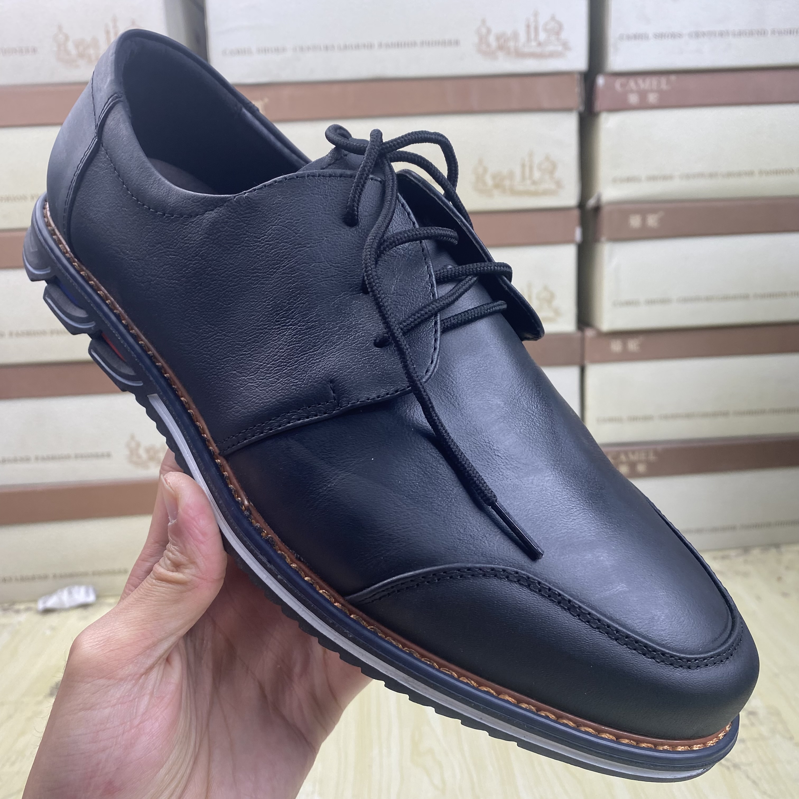 【12502】男士轻便老年皮鞋舒适黑色