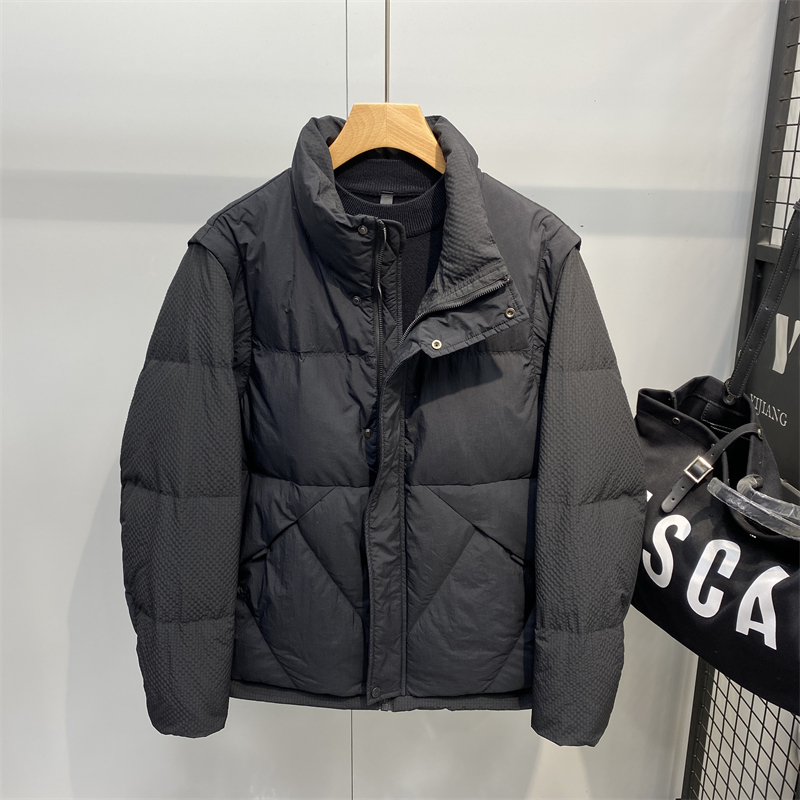 冬季立领羽绒服外套男2023潮流时尚休闲纯色百搭脱卸袖羽绒马甲潮