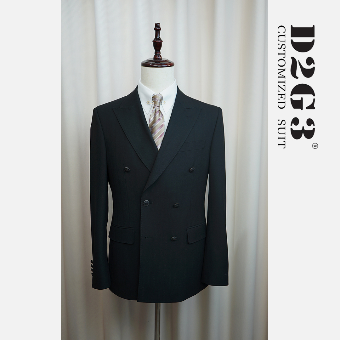 【套装】修身黑色暗银丝条纹西服戗驳领商务正装结婚西装AXZ0668