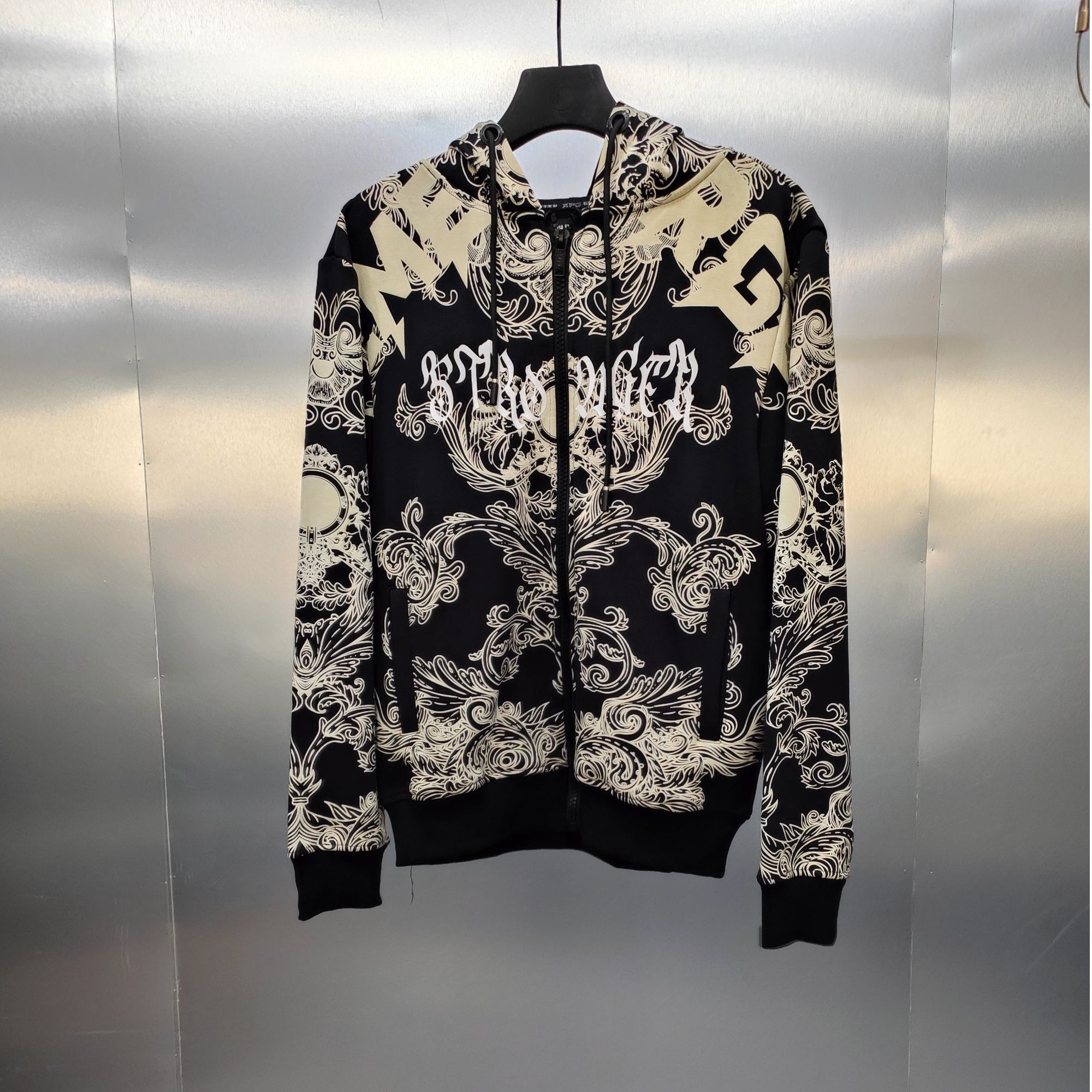 Q06-112507-XIO春秋款时尚潮流满印花设计拉链款连帽卫衣外套