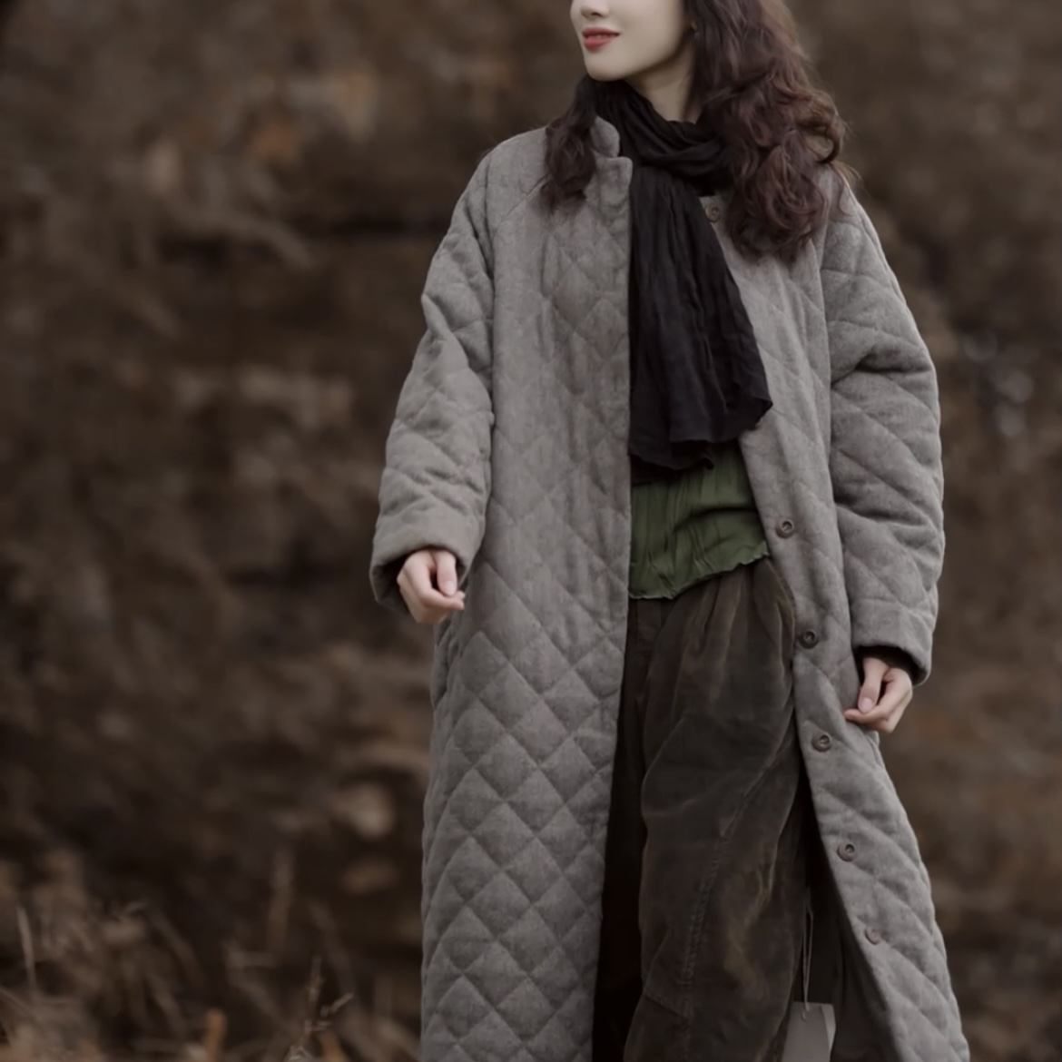 2024新款缺一色长棉服百搭复古宽松中长款加厚文艺保暖冬季2335