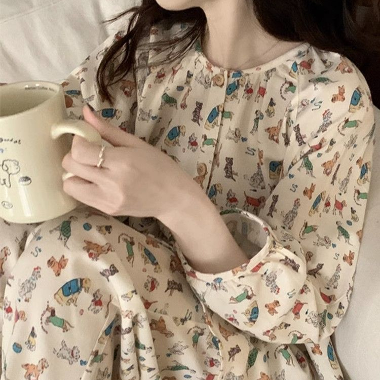 ins睡衣女秋冬季长袖长裤开衫2023爆款女款网红学生休闲简约可爱